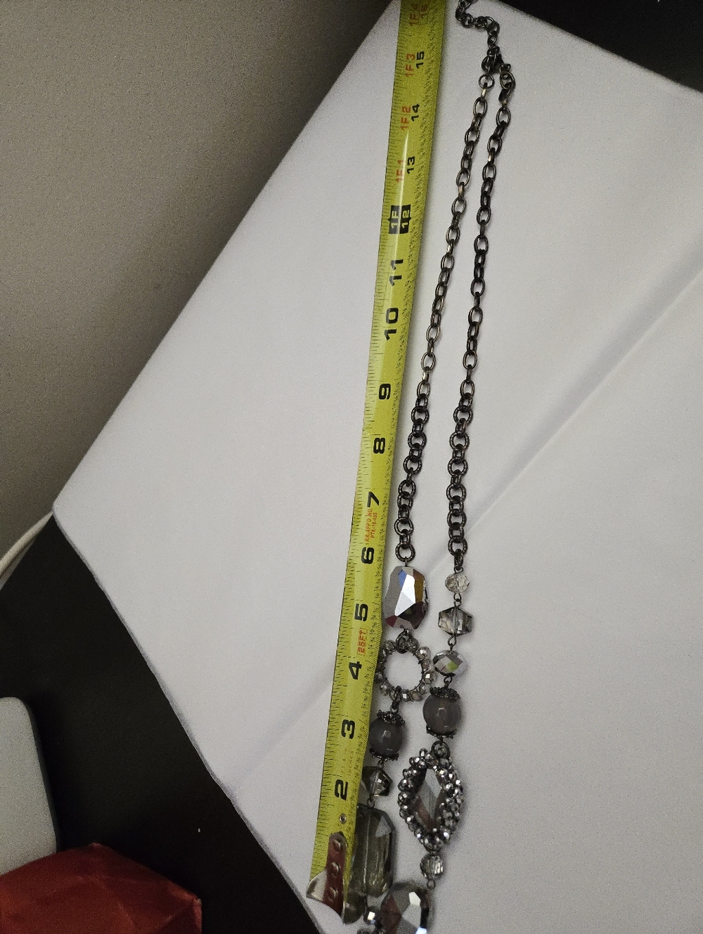 Silver Gem Sparkly Mixed Texture Long Gunmetal Silver Tone Long Necklace - Picture 10 of 11